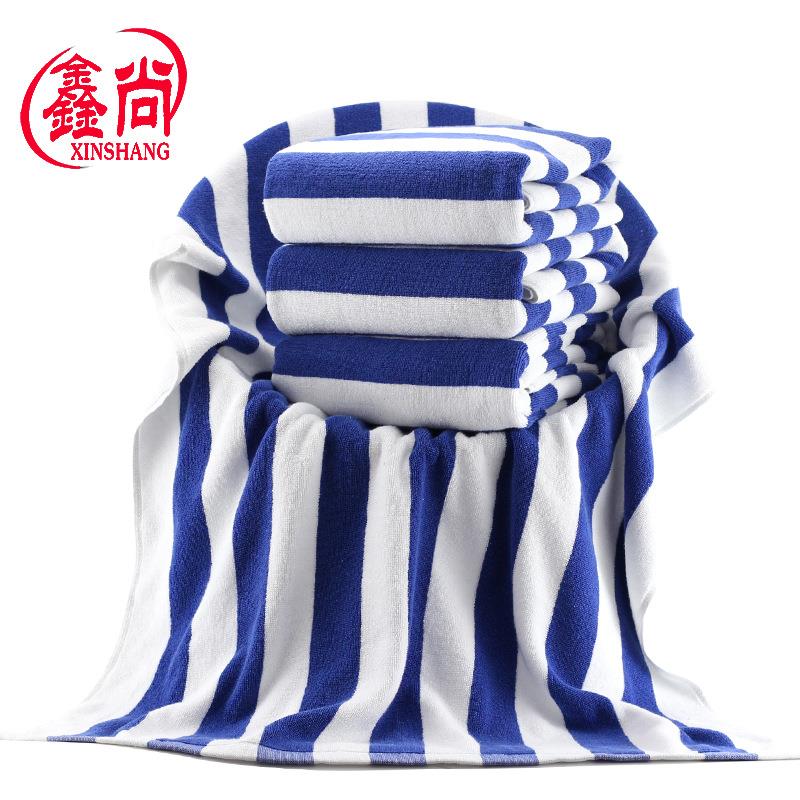 新款直销毛巾厂纯棉色织大浴巾 500克蓝白彩条沙滩巾美容铺床巾定
