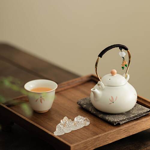 兰花风铃小提梁壶带两杯陶瓷茶具套装户外便携一壶二杯旅行快客杯
