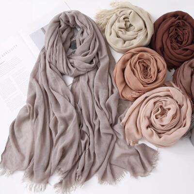 Solid-color natural wrinkled cotton headscarf and long scarf