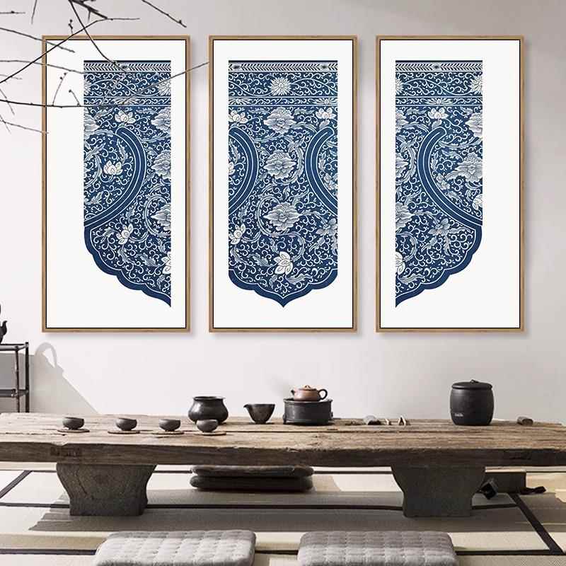 中国风青花瓷壁画新中式客厅装饰画沙发背景墙面玄关古典禅意挂画图片