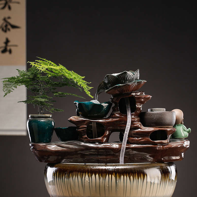陶瓷自动循环流水装饰摆件循环水鱼盆鱼缸鱼池过滤器喷泉瀑布造景