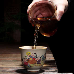粗陶复古招财进宝茶杯单杯单个陶瓷主人杯口杯办公家用品茗个人杯
