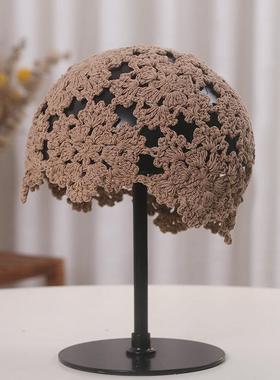 帽子女日系文艺薄款镂空钩花毛线帽春夏新款针织花朵包头帽0117k