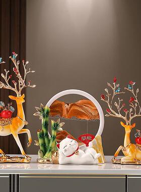 福鹿招财猫沙漏流沙画摆件客厅玄关电视酒柜装饰品乔迁新居礼品