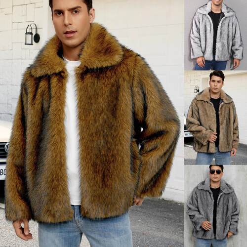 Collar plush men's imitation warm thick coat