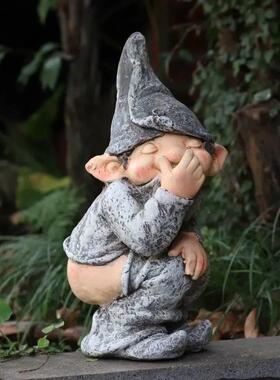 跨境新款卡通3d摆件矮人侏儒拉臭臭白胡子老人庭院恶搞个性有趣