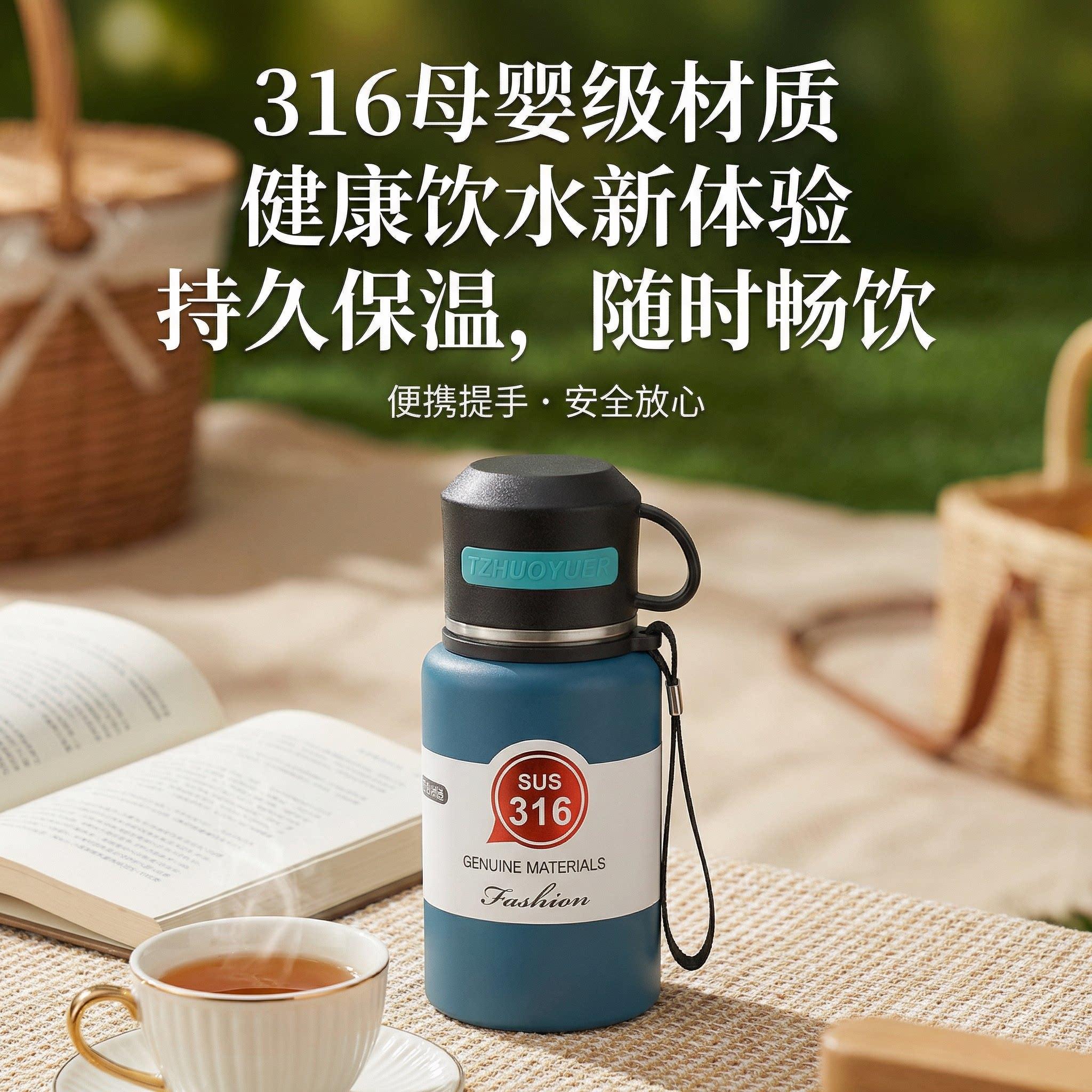 保温杯男款冰霸杯泡茶杯茶水分离男款工地轻便316不锈钢车载水壶图片