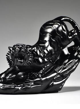 黑色木雕老虎摆件家居客厅摆设生肖虎实木送礼办公桌面装饰品礼品