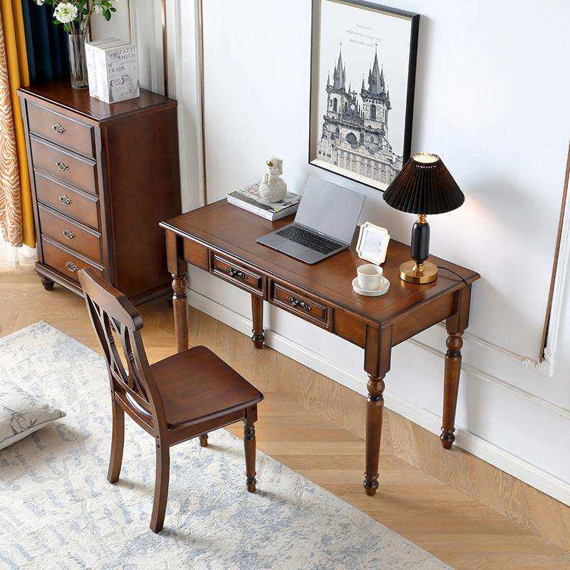 全实木美式简约现代书桌轻奢户型家用写字桌卧室书房办公桌电脑桌