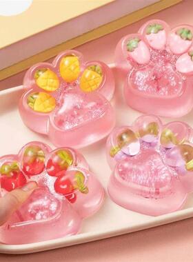 Handmade Clear Taba Squeeze Toys Fruit Cat Paw Fufu Squishy
