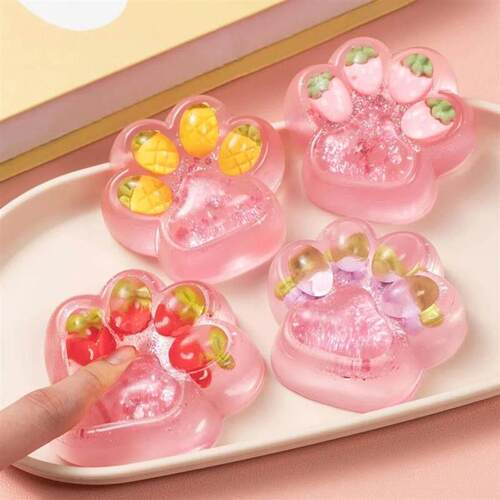 Handmade Clear Taba Squeeze Toys Fruit Cat Paw Fufu Squishy