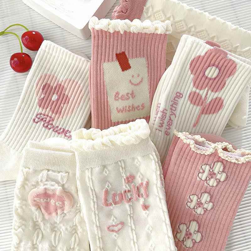 粉色袜子女中筒春夏季薄款