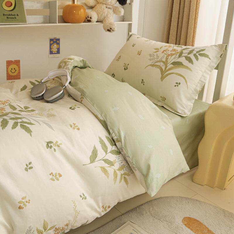 学生宿舍全棉印花三件套学校上下铺纯棉小清新床单被套被褥六件套