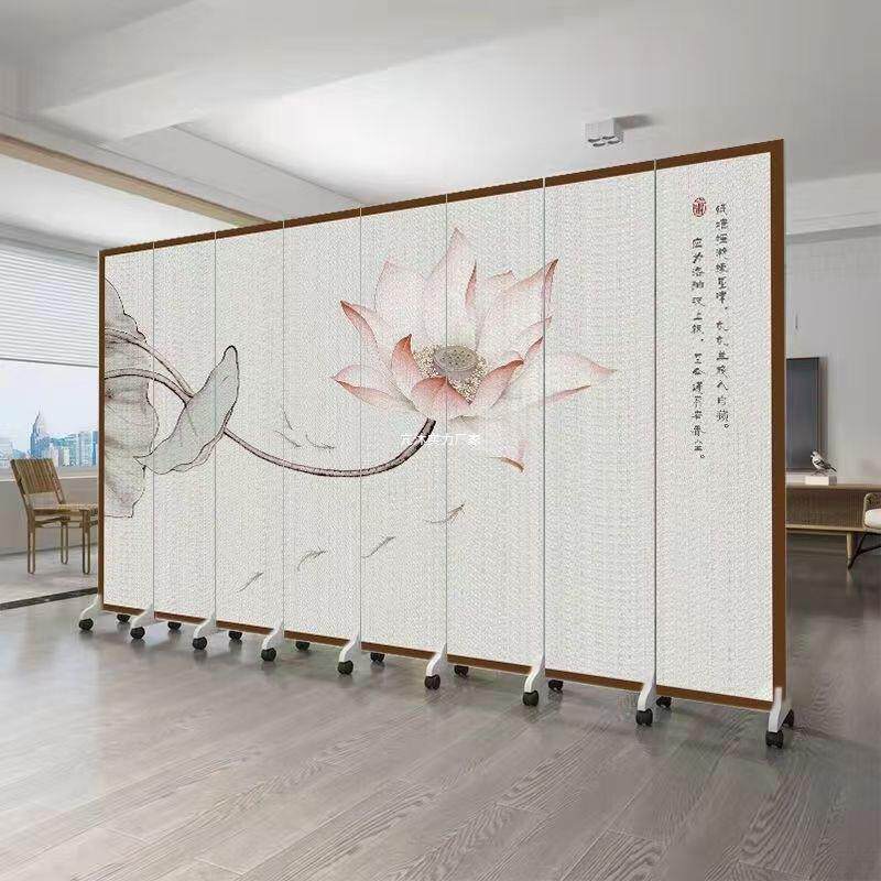 保新中叠式可伸缩屏风室隔断客厅遮挡可折墙办公山水画折屏暖见详