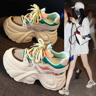 网红夏季老爹鞋女超火2025新款厚底网面透气运动休闲内增高小白鞋