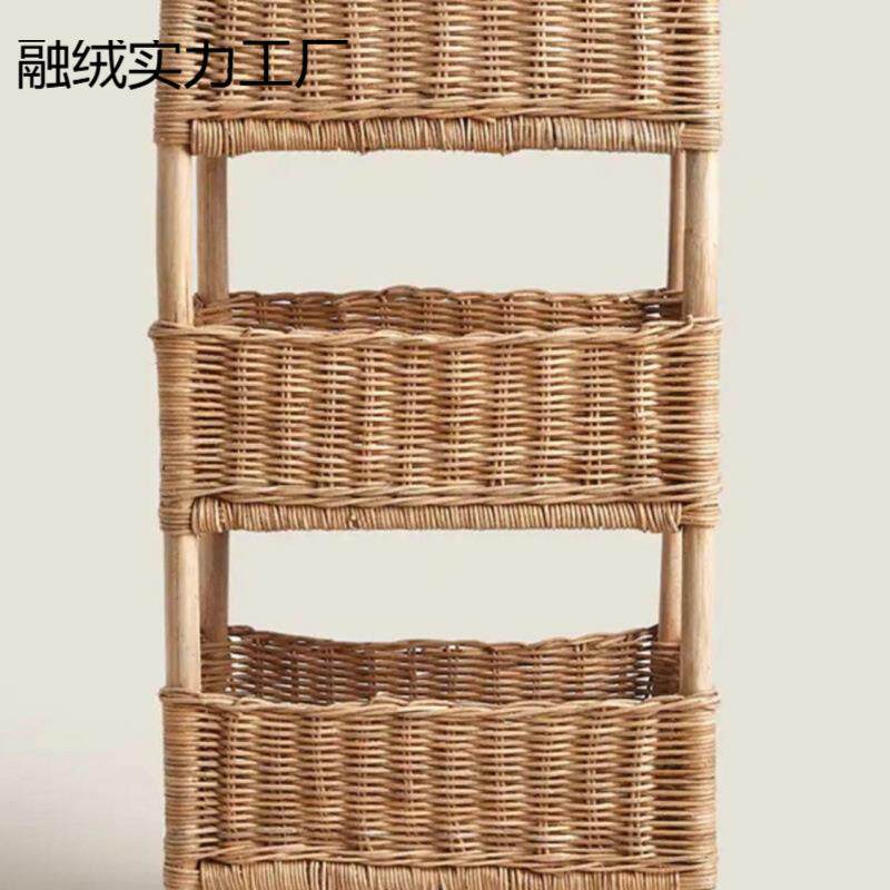 置物架落地多层田园风可水洗收纳架天然整理藤编三层实木收纳筐