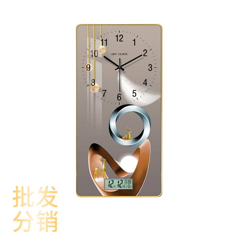 家用简约现代新长方形静音石英钟时尚钟表挂钟客厅竖版时钟挂墙