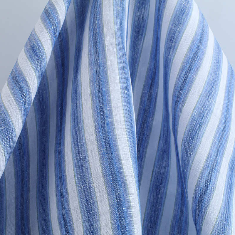 21s色织条纯亚麻布料 现代日系女装童装休闲服时装色织棉麻布料