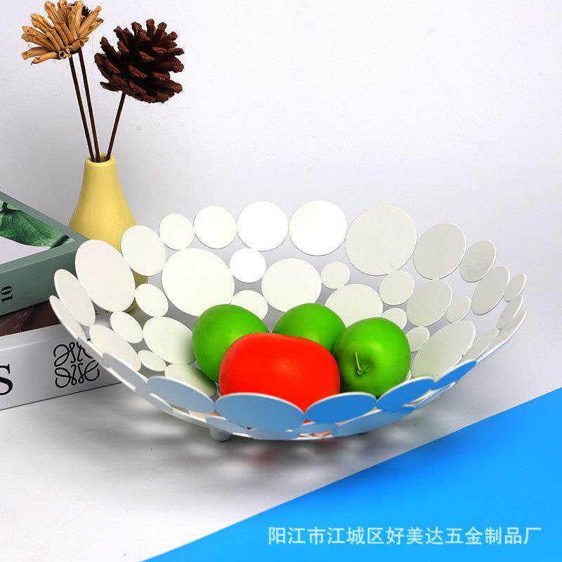 金色圆形圆片铁艺水果盘客厅水果篮零食收纳篮水果盆水果篮