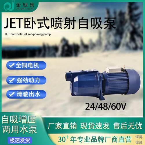 扬程大流量24V压泵无堵塞48/60V卧式喷射泵大口径家用自吸泵