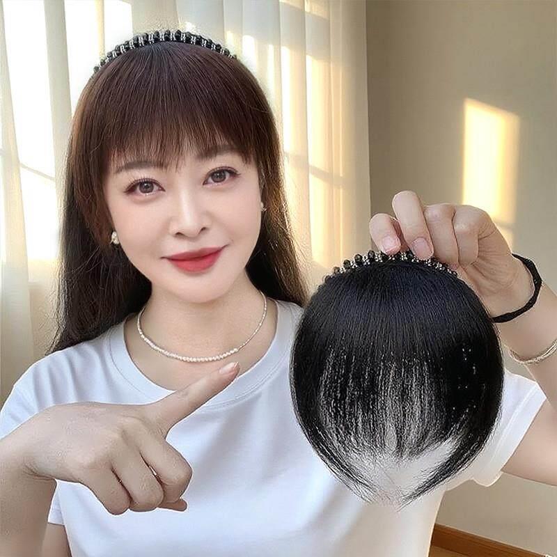 发箍刘海假发女真发前额鬓角遮白发水钻发箍空气齐刘海发际线补发