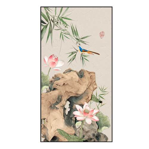 花鸟新中式竹报平安入户玄关画装饰画茶室背景墙挂画走廊过道壁画
