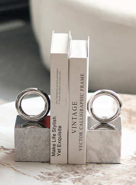 北欧轻奢大理石圆环书挡摆件样板间办公室书房高级感书靠书立饰品