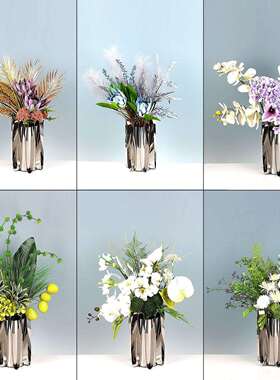 轻奢仿真花艺不锈钢花器整体客厅摆件电视柜餐桌茶几样板间装饰品