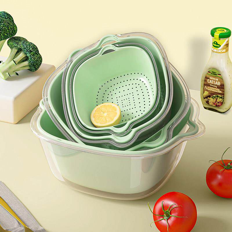 德国品质双层洗菜盆沥水篮八件套厨房家用洗水果盘塑料淘菜菜篮子