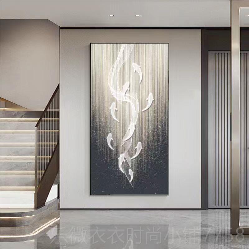 新款进九鱼玄关走廊过道装饰画现代轻奢客厅门图对墙led灯画挂画图片