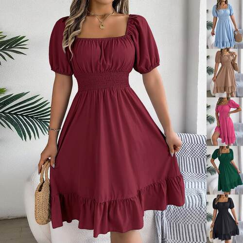 【Plus Size】Women's Ruffle Trim Dress Classy Flattering Sho