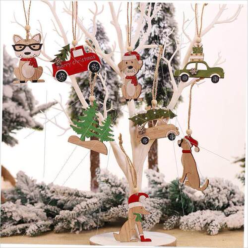 Wooden Christmas tree small animal car pendant decoration
