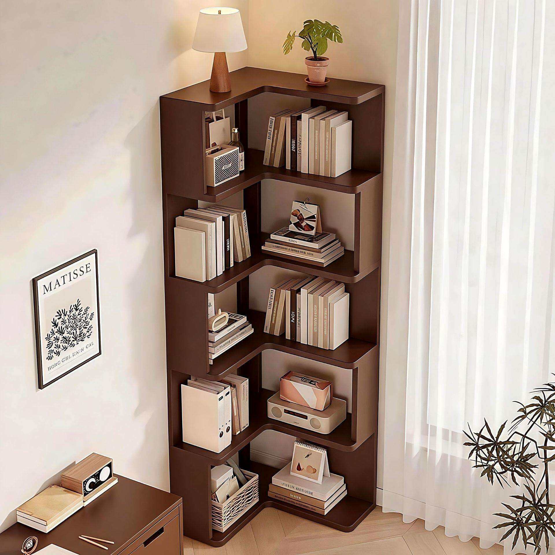 转角书架圆角置物架客厅靠墙角柜简易复古实木储物柜大容量收纳柜