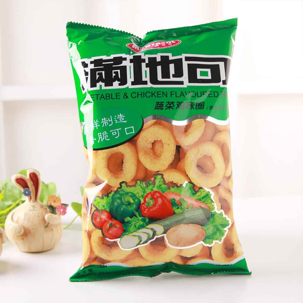 满地可蔬菜鸡味圈75g80后怀旧零食一品鱿鱼圈膨化薯片休闲小吃55g