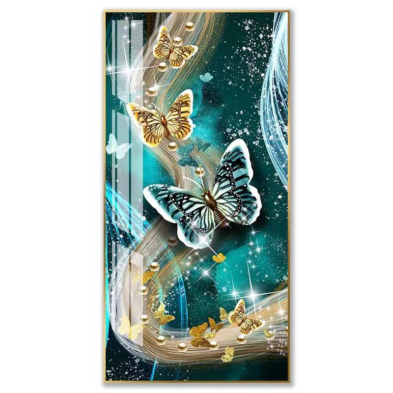蝴蝶玄关挂画楼梯走廊入户壁画现代过道轻奢镶钻背景墙外贸装饰画图片