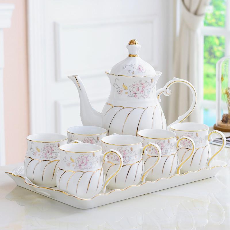 高档瓷水家用套陶装杯具杯杯子套杯欧式客厅水具约茶具茶壶茶杯简