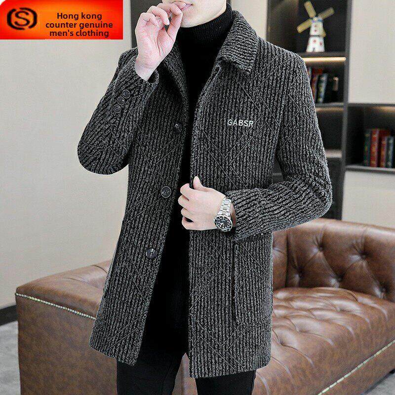 金貂绒毛呢大衣中长款2025新款秋冬季加厚高级感羊绒风衣男士外套