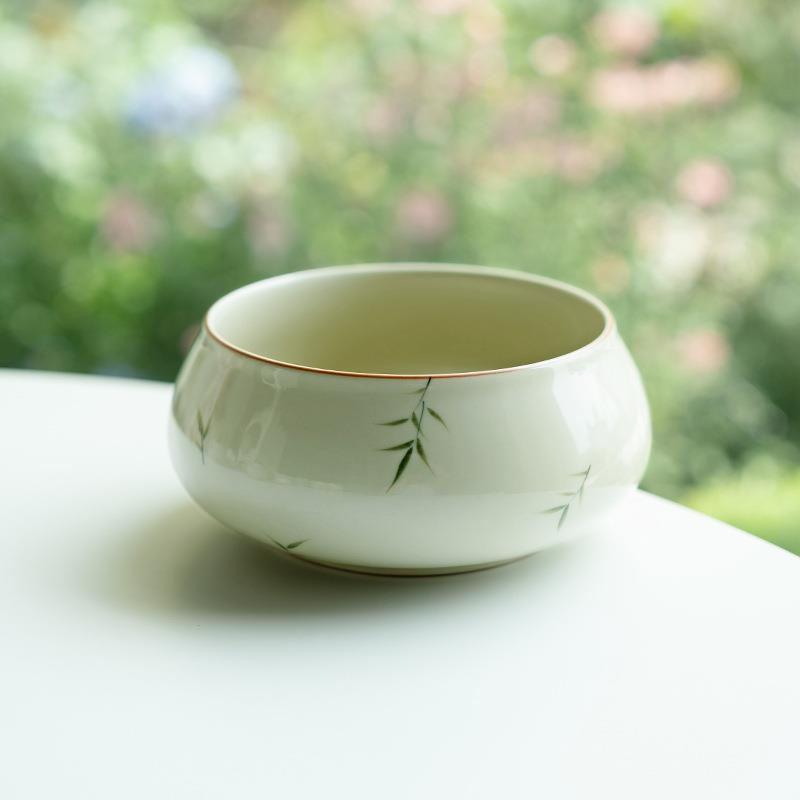纯手绘筱竹悦香茶洗家用陶瓷杯洗水盂茶水缸废水缸茶杯收纳盆