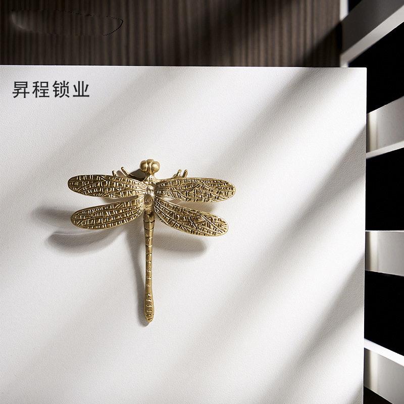 新款直销美式复古全铜蜻蜓拉手北欧衣柜门鞋柜橱柜树叶小把手黄铜