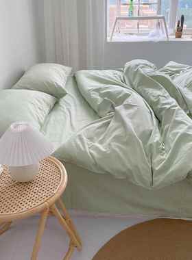高档薄荷！韩纯国in套s网红清新浅绿色全棉床单被三四件套床笠糖