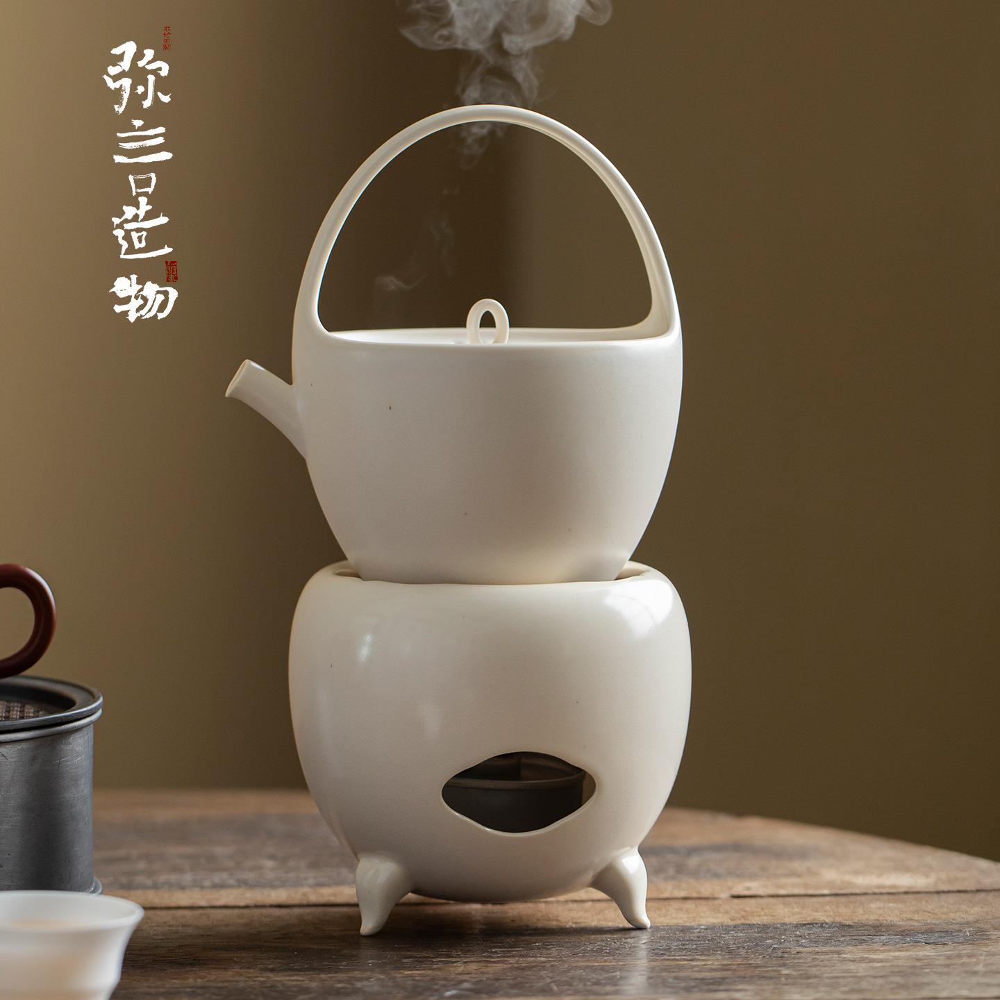 弥言苏打釉开片可养纯手工煮茶壶家用酒精炉底座功夫茶具煮茶套装
