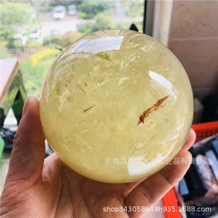 吉诺水晶 批发水晶球摆件 黄水晶球摆件居家办公水晶工艺礼品