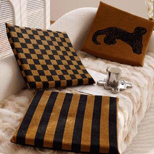 DKG条纹黑座色坐垫椅垫轻奢榻棕榻米团蒲记忆棉屁垫中古风飘窗方