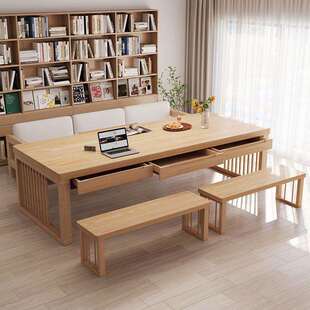 创意实木客厅大书桌家用带抽屉简约双人学习桌多功能工作台书法桌