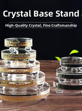 水晶底座，圆形桌面装饰品，玻璃佛像，佛塔，八吉祥图案家居底座