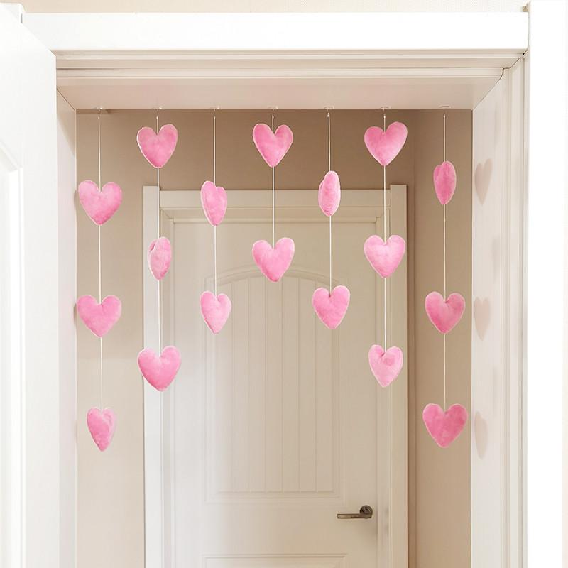 房门挂饰小门帘隔断吊帘线帘少女心韩式可爱粉色桃爱心免打孔挂件
