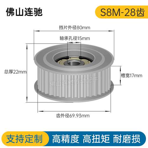 同步带轮S8M28齿 中心轴承 涨紧轮 调节指向轮惰轮AHTF28S8M150