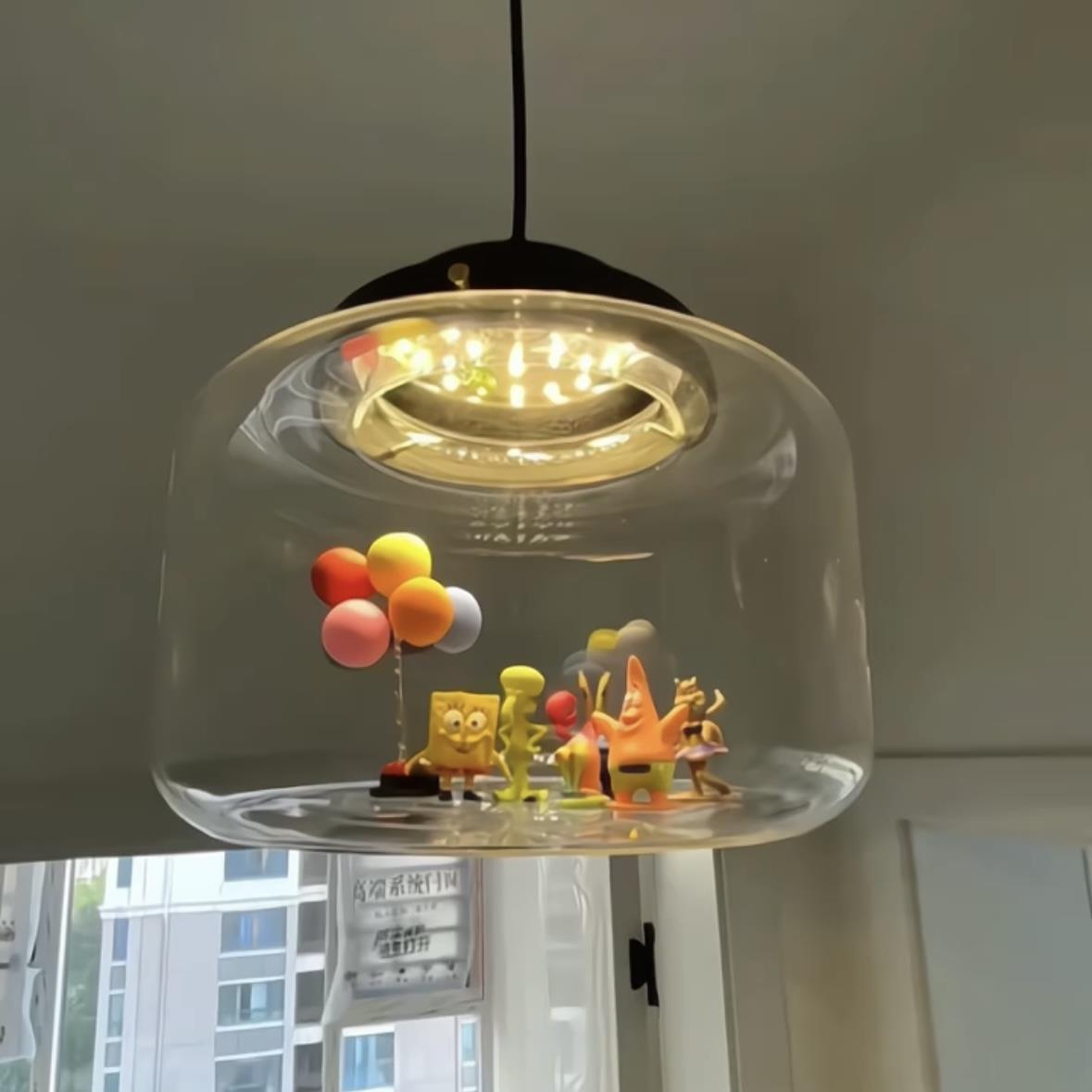 海绵宝宝吊灯餐厅灯客厅透明玻璃灯卡通diy装饰儿童房卧室吸顶灯