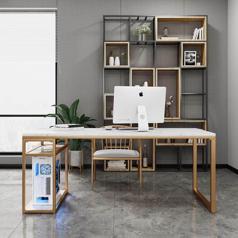 北欧大理石办公电脑桌简约现代铁艺书桌办公桌书房写字台桌椅组合