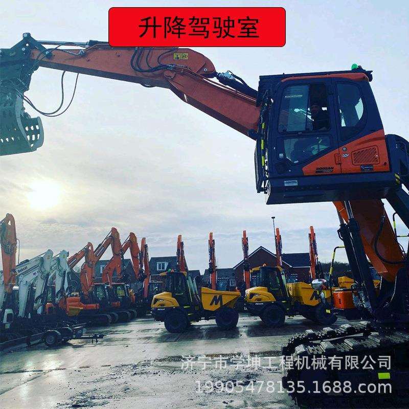 铁路货场升降驾驶室公铁两用挖机改装升高驾驶楼火车皮推平铲